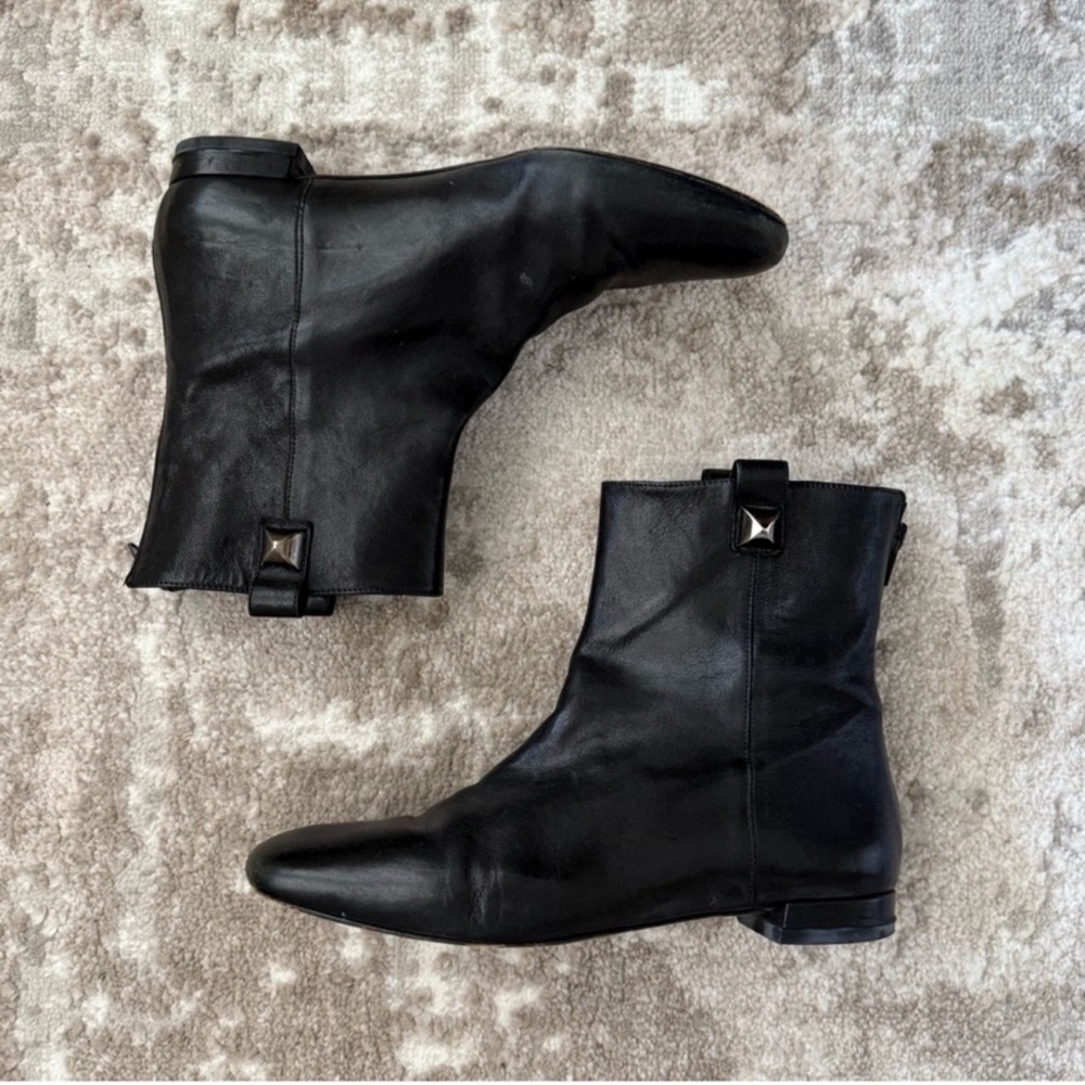 Stuart Weitzman Black Leather Studded Boots